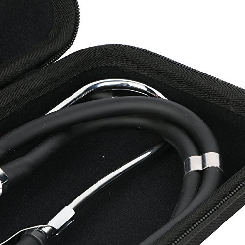 Khanka Hard Travel Case Replacement for 3M Littmann Classic III Stethoscope - Extra Room for Taylor Percussion Reflex Hammer and Reusable LED Penlight (Full Black)