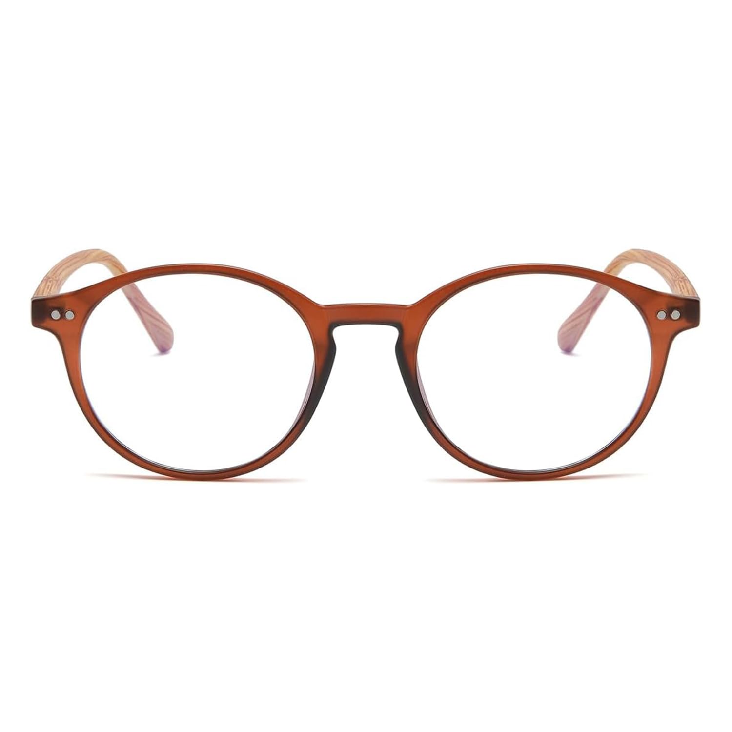 Photo 1 of HJSTES Vintage Blue Light Glasses for Women Men Round Bluelight Blocking Glasses Thick TR90 Frame Eyeglasses(Brown/Wood-grain Leg)