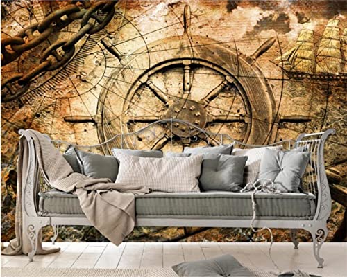 Sheroching 3D Wallpaper Living Room Murals Retro Nautical Sailboat Compass Background Wall Decoration Stickers Wall Art Stickers #TOP1