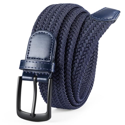 Mens Elastic Woven Golf Belt Casual Stretch Braided Web Belt 1 3/8 Gift for Golf Pants Shorts Jeans (Navy)