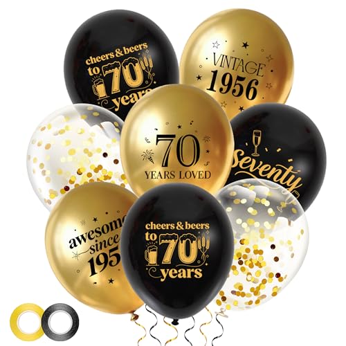 70th Birthday Balloons Party Decorations - 34Pcs Black and Gold 12 Inch Latex Confetti Balloons Seventy Birthday Party Supplies for Men Women 70 Year Old Celebration