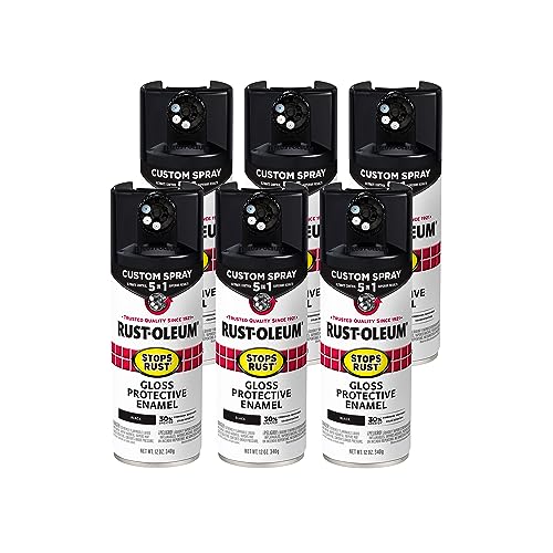 Image of Rust-Oleum Stops Rust Custom 5-in-1 Spray Paint, Gloss Black | Rust Preventive Protective Enamel, Multi Surface (Metal, Wood and More), Adjustable Dial for Better Control, Fast Dry, 6 Pack