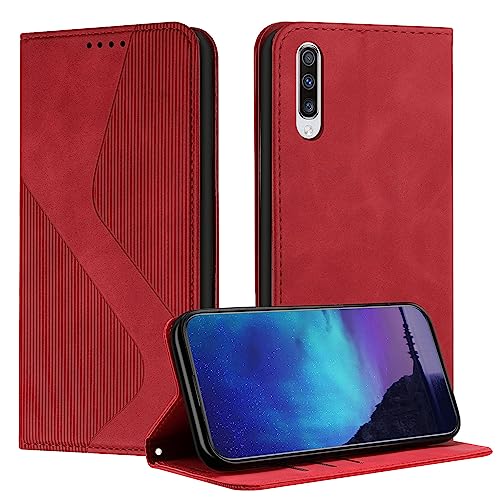 Fatcatparadise Cover per Samsung Galaxy A50/A50S/A30S, Custodia Samsung A50/A50S/A30S, Cover a Libro Wallet in Pelle Premium Protettiva Portafoglio Antifurto Magnetica Flip Telefono Case (Rosso)