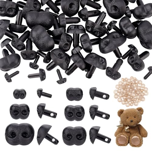 AHANDMAKER Black Plastic Noses, 60 Pcs 6 Sizes Plastic Safety Noses Craft Nose Teddy Bear Noses for Puppy DIY Plush Sewing and Crochet Projects