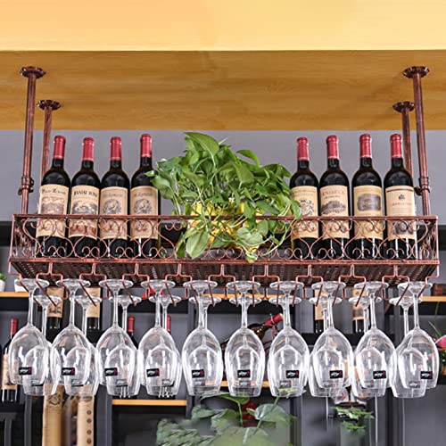 Rangement pour bouteilles suspendu et étagère à vin de plafond en métal ajustable - 7