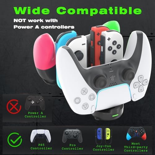 Switch Controller Charger for Nintendo Switch, Charging Dock with JoyCon/Pro / PS5 Controller, Charger Station with LED Indicator and Charger Cable for JoyCons, 6 in 1 Nintendo Charging Dock - 1
