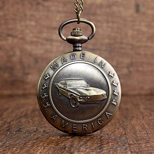 DBSCD Regalos Navidad,Reloj Bolsillo Vintage Bronze Car Alphabet Pattern Reloj Bolsillo Cool Men Quartz Pocket Watch Fob Collar Chain Boys Gift