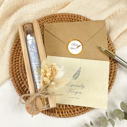 Hochzeitsgeschenke für Brautpaar, Elegante Geldgeschenk Hochzeit, Geldgeschenke Verpackung Geschenkbox mit Trockenblumen & Hochzeitskarte & Reagenzglas, Kreative Hochzeitsgeschenk Geld