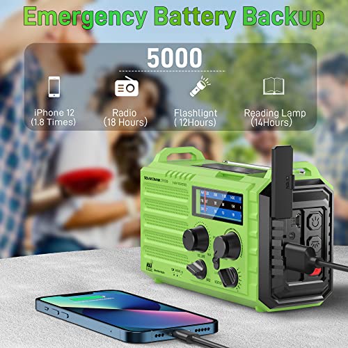 Emergency Weather Radio With Noaa/Am/Fm, Solar Hand Crank Radio With 5000Mah Rechargeable Battery, Survival Portable Radio With Led Flashlight,Battery Operated, Sos Alarm For Home Or Emergency(Green) #TOP3