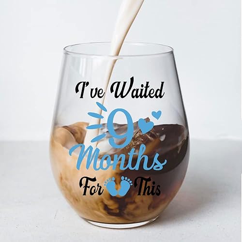 Miniatura 3 de Perfectinsoy Copa de vino con texto en inglés "I 've Waited 9 Months For This Glass", divertida copa de vino sin tallo para mamá nueva, regalo para
