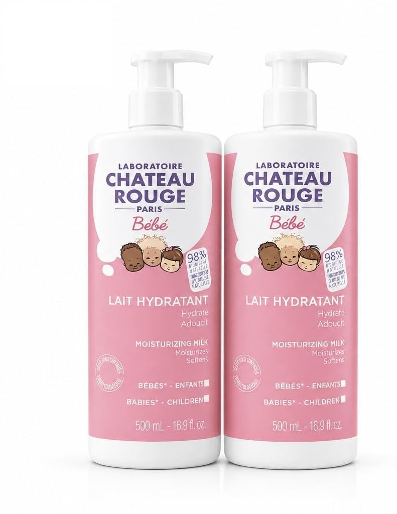 Laboratoire Chateau Rouge Lait Hydratant Bébé, Lot de 2 Flacons, 500 mL Chacun, Hydrate et Adoucit