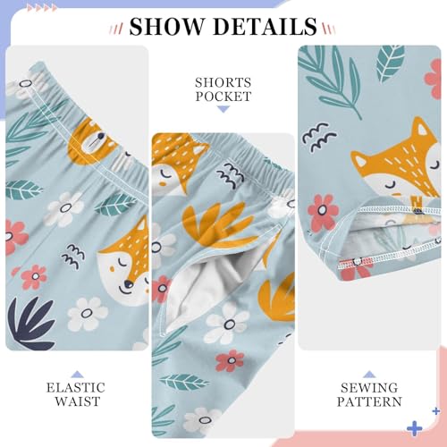 Fox Bunny Flowers Boys Long Pants Soft Trousers Elastic Waist Kids Lounge Bottoms with Pockets S-XL4