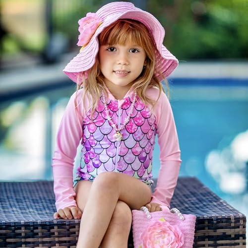 Image of 9 Piece Girls One Piece Swimsuit, Long Sleeve Swimsuit, Swimwear Sets, with Kids Swimming Goggles, Earplugs, Swimming Cap