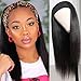 22 Inch Headband Scarf Human Hair Wigs Glueless Brazilian Virgin Remy Hair None Lace Front Wigs Straight Human Hair Machine Made Wigs with Headband Attached for Women 150% Density