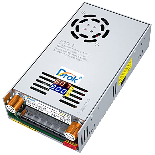 Image of DROK 60V Power Supply, AC 110V 220V to DC 0-60V 0-8A 480W Buck Converter, Amp Adjustable Adapter Regulated 12V 24V 36V 48V 60Volt Switching Voltage LED Transformer Charger for Computer CCTV Lab