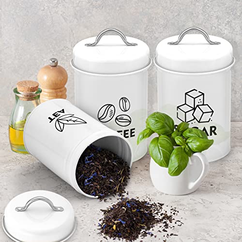 Bread Box With Canister Sets For Kitchen Countertop, E-Far Metal White Storage Container Holder For Modern Farmhouse Decor, Vintage Style & Extra Large - Holds 2+ Loaves Sugar Coffee Tea #TOP5