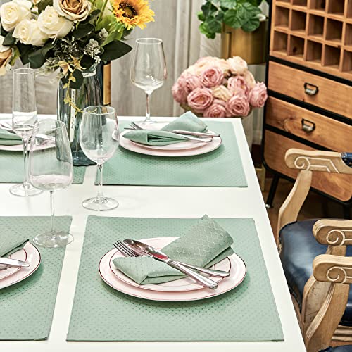 Homejoy Place Mats Set Of 8 – Rectangle Rectangular Waterproof Fabric Polyester Cloth Washable Wipeable Heat Resistant Placemats For Kitchen Dining Dinner Table Indoor 13 X 19 Inch Sage Green #TOP4
