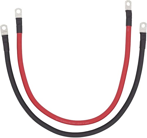 Miniatura 2 de Juego de cables de batería de calibre 2 AWG, color negro y rojo, de 18 pulgadas con terminales, terminales de 516 pulgadas en ambos extremos,