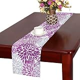 InterestPrint Dahlia Pinnata Flower Purple and Gray Table Runner Cotton Linen Home Decor for Home Ki