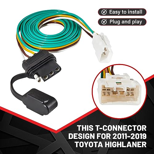 Red Wolf 4 Pin Trailer Wiring Harness Connector Adapter Compatible With Toyota Highlander 2011-2019 For Towing Trailer Add Brake/Signal Light, 4 Way Flat Cable Plug Adaptor Kit #TOP1