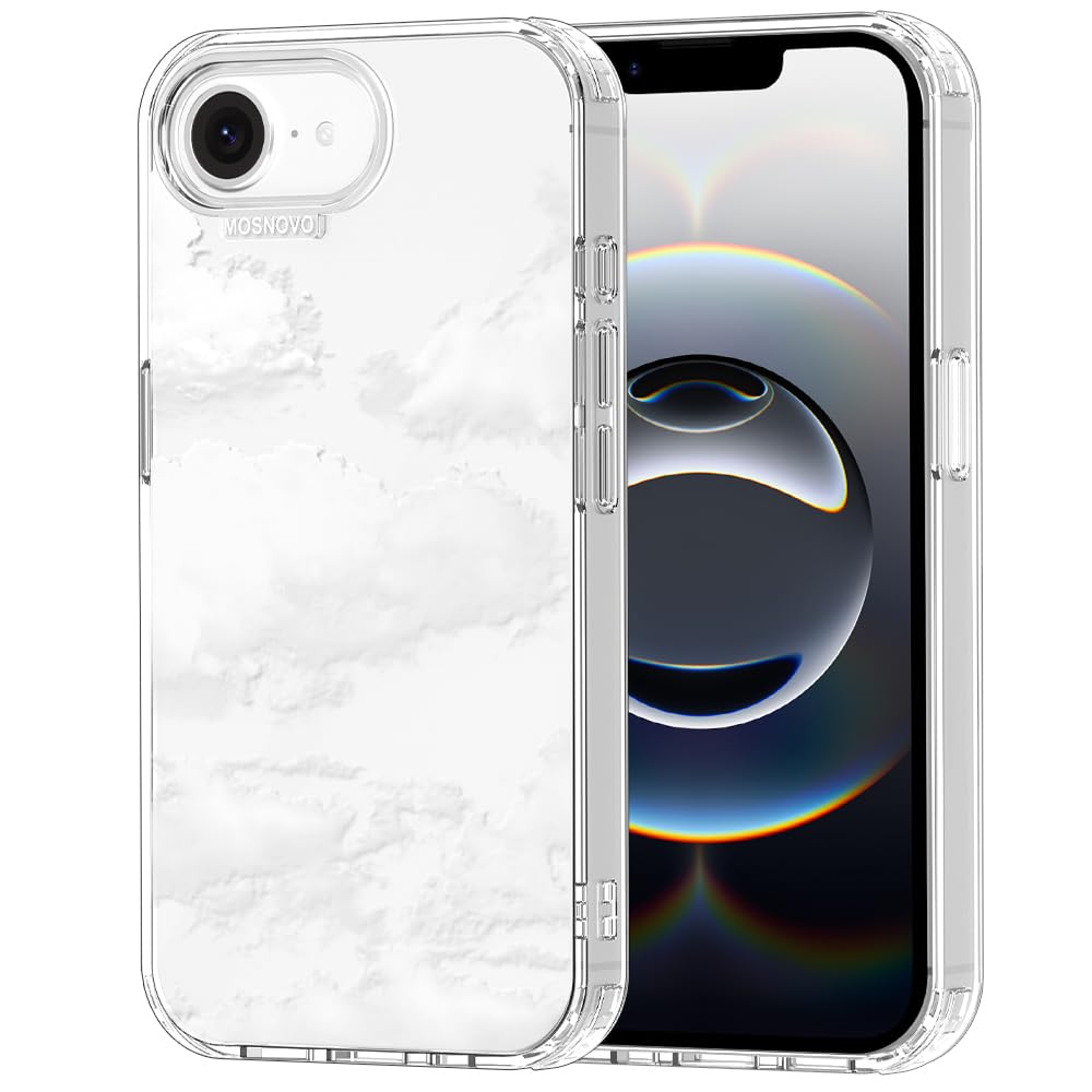 MOSNOVO Case for iPhone 16e, [Buffertech 6.6ft Military-Grade Drop Protection] [Anti Peel Off Tech] Clear TPU Bumper Phone Case Cover Design - Cloud