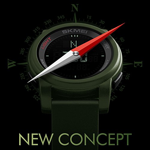 Multifunction Neutral Compass Sport Watch, Farsler 50M Waterproof World Time Men's Electronic Watch, Alarm Clock Countdown Luminous Digital Sports Watch for Women Boys (Army Green)4