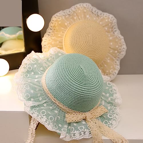 Volicph Chapeau de paille pour fille - Chapeau de soleil d'été doux - Chapeau de paille - Chapeau de plage - Chapeau de soleil - Chapeau de soleil pour bébé - Chapeau de paille d'été, Nœud en dentelle – vue 6