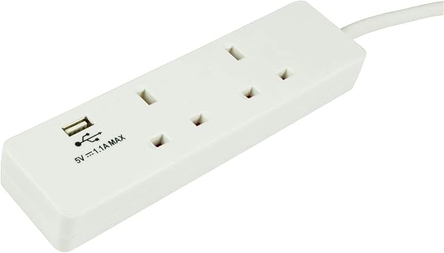 Mercury | 2 Gang Extension Lead USB Charging | 2 Metre