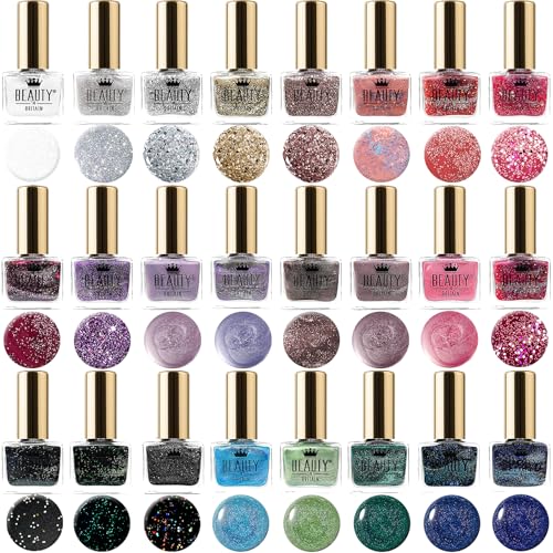 Set di 24 Smalti Glitterati - 24 Tonalità Ipnotiche in una Confezione a Tema Cosmico - Bottiglie da 6.5 ml per Infinite Possibilità di Nail Art