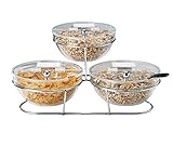 bestehend aus 3 Glasschalen Ø 23 cm à 2,5 ltr. Inhalt, 3 klappbare Schutzdeckel aus Acryl und einem Ständer aus Metall (verchromt)