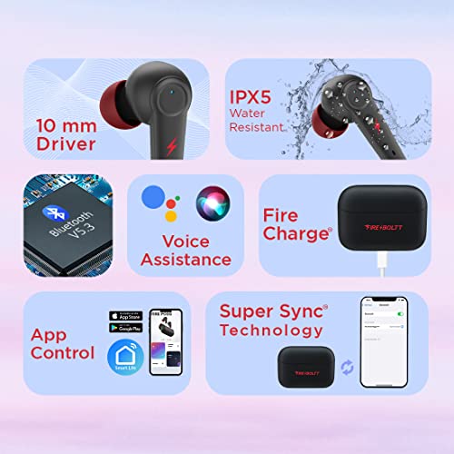 Image of Fireboltt Fire Pods Vega 811 TWS earbuds with captivating RGB lights, Bluetooth 5.3, Gaming Mode, Quad Mic ENC, and voice assistance (Black Red)