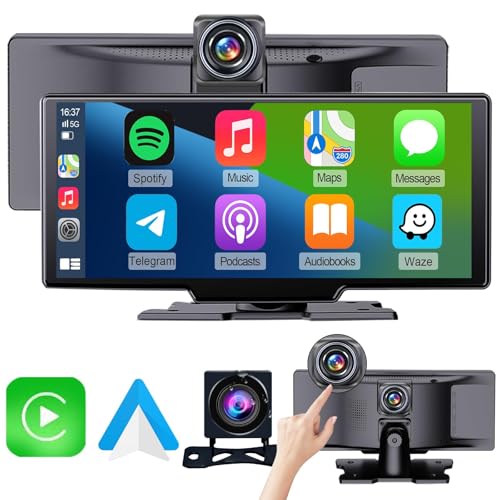 Luzeterna 9 inch Wireless Apple CarPlay Screen for Car & 4K Dash Cam with Android Auto.Portable Car...
