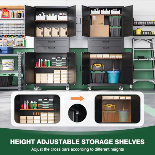 Image of Letaya Metal Garage Storage Cabinets with Wheels,Black Rolling Tool Cabinet