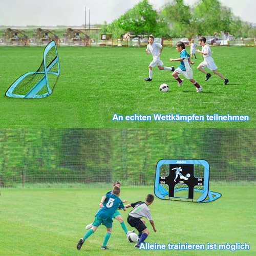 Jubilin Fussballtor Sets, Pop Up Fußballtor Kinder, 4 Modi Fussballtore Für Garten Kinder Erwachsene, Faltbar Fussball Tor mit Tragetasche für Garten, Park, Strand (Blau)