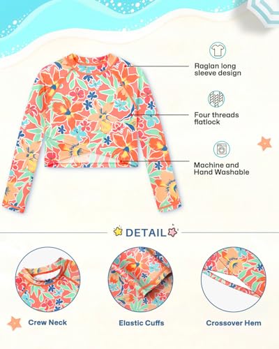 Image of BesserBay Girls Rash Guard UPF 50+ Long Sleeve Mock Neck Crossover Hem Swim Crop Top 4-14 Years