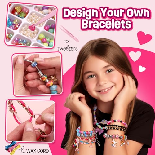 51K2efIVwIL. SL500  - G.C 1500+pcs Bracelet Making Kit for Girls Gifts Toys 5-12 Years Old, Jewelry DIY Craft Art Supplies & Nail Polish Kit & Jewelry Box with Bead Charm, Christmas Birthday Gift Girl Kid Aged 6 7 8 9 10