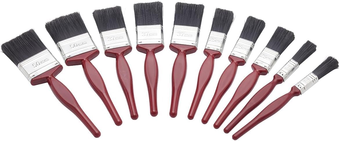 Fit For The Job 10 pc Mixed Sizes Paint Brush Set | for a Smooth Finish with Emulsion, Gloss, Satin on Walls, Ceilings, Woodwork, Metal - 2x 0.5, 3x 1, 3x 1.5