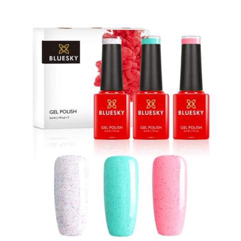 BLUESKYGel Nail Polish Set, Powder Sprinkles, Marine SR11, Sprinkles SR24, Pink Kisses 63908, 3x 5ml (Requires Curing Under UV or LED Lamp)