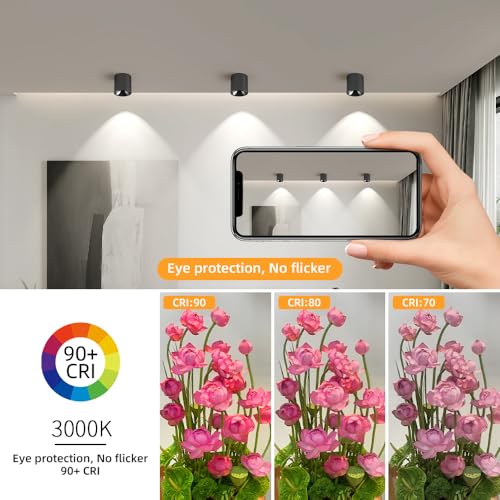 Image of 24W LED Dimmable Black Ceiling Spot Light 4.92'' Aluminum CRI90 3000KCylinder Spotlight Indoor Modern Minimalist Focus Black Ceiling Down Light Fixture for Living Room Hallway Foyer
