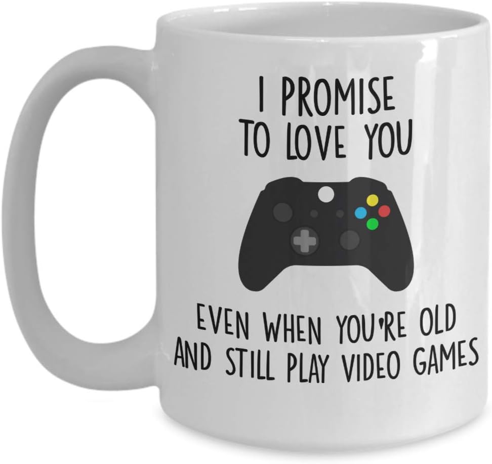 Gaming Mug I Promise to Love You Valentines Day for Husband Boyfriend Fiance Funny Dating or Wedding Anniversary Idea for Him Her 11 or 15 oz. White Ceramic Novelty Coffee Tea Cup for Gamer Birthday