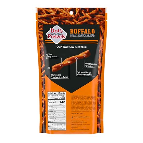 Image of Dot's Pretzels Buffalo Seasoned Pretzel Twist Snack, 16oz Grocery Sized Bag (Pack of 3)