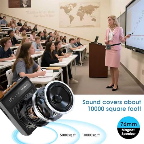 Image of VELOMAX Wireless Voice Amplifier for Teachers with Bluetooth & USB Playback, 3-Mode Portable Personal Speaker, 2600mAh Long Battery Life for Classroom, Meeting, Tour Guide (Single Mic)