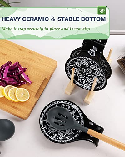 Bosilunlife Ceramic Spoon Rest - Kitchen Stove Spoon Holder Black Spoon Rest For Kitchen Counter, Heat-Resistant Cooking Utensil Rest For Stove Top, Stove Utensil Holder #TOP5