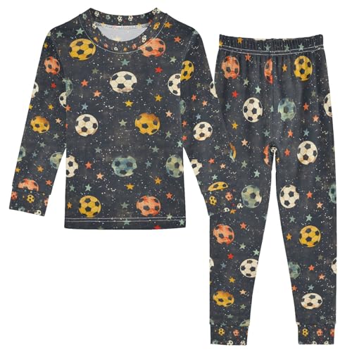 senya Vintage Soccer Stars Pajamas Set Long Sleeve Soft Cotton Sleepwear 2 Piece