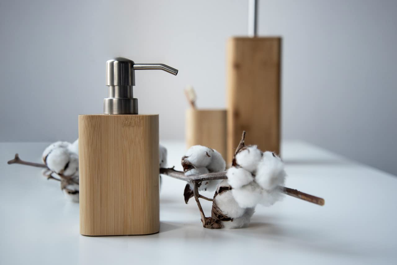 WENKO Toiletset Allegre, decoratieve wc-borstelhouder in trendy bohostijl van hoogwaardige bamboe en rotan vlechtwerk, incl. wc-borstel met stalen steel, 9,5 x 36,5 x 9,5 cm, naturel/zwart