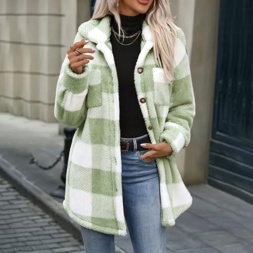 fartey Plaid Jacket Women Fleece Lined Shacket Button Down Sherpa Coat - image 2