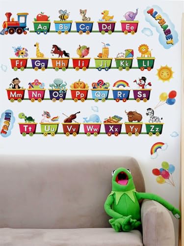 Alphabet Train Wall Decals Color Letter ABC Educational Wall Stickers Peel and Stick Animals Train décor for Kids Toddlers Classroom Playroom Bedroom Wall Decorations (Modern-1) - Image 6
