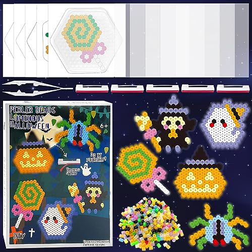 Lets Joy Cuentas Para Planchar, Halloween Beads Kit, Luminosas para Planchar, Cuentas para Planchar con Plantillas, DIY Perlas Fusibles, Juego de Cuentas, Halloween Regalo para Niños