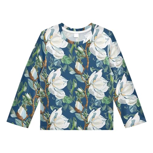 Magnolia Branch Leaves Boy's Rash Guard Swim Shirt Long Sleeve Sun Shirt for Kids Toddler UPF50+ 4T