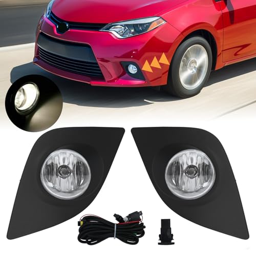 YLT AUTO Fit 2014 2015 2016 For Toyota Corolla L LE Front Bumper Running Fog Light Replacement Kit Clear Lens with Pair of Bulbs and Switch Wiring (Driver Side and Passenger Side)